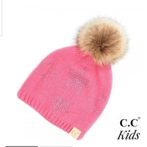 C.C.Beanie Rhinestone Stars w/Pompom New Candy Pin